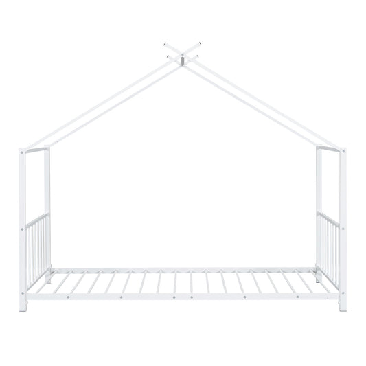 Twin Size Metal House Platform Bed - White